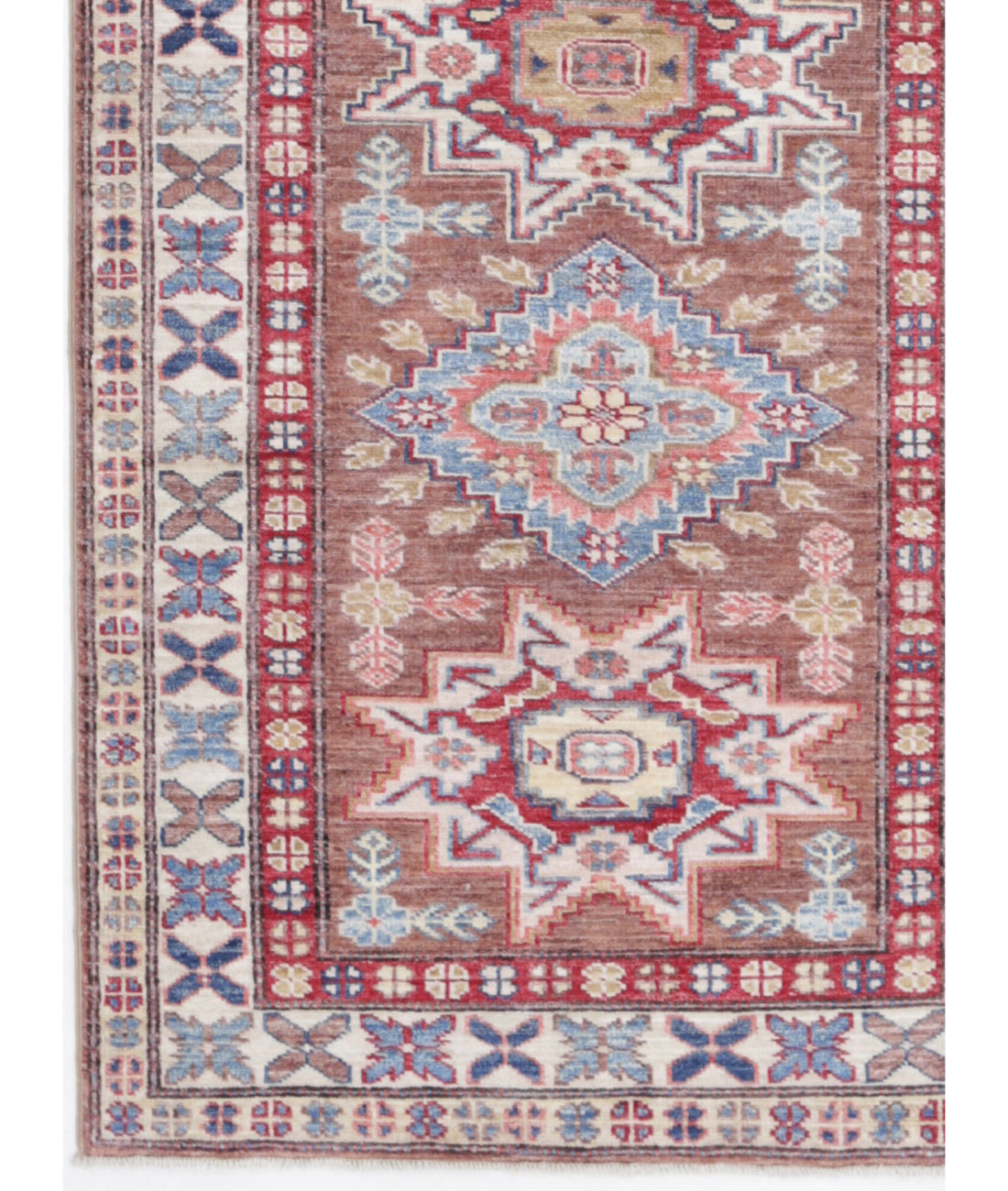 Kazak 2'5'' X 7'5'' Hand-Knotted Wool Rug 2'5'' x 7'5'' (73 X 223) / Brown / Ivory