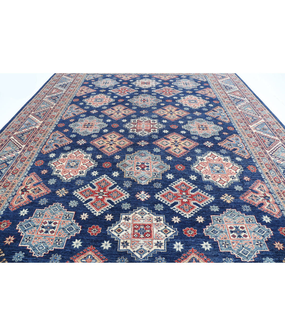 Kazak 11'10'' X 15'4'' Hand-Knotted Wool Rug 11'10'' x 15'4'' (355 X 460) / Blue / Ivory