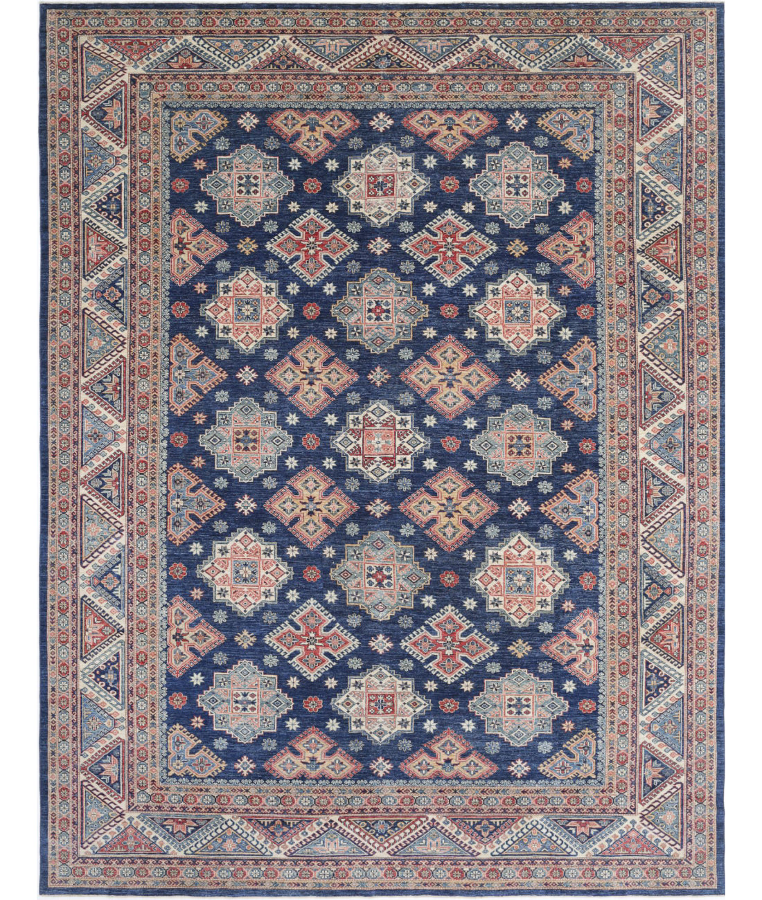 Kazak 11'10'' X 15'4'' Hand-Knotted Wool Rug 11'10'' x 15'4'' (355 X 460) / Blue / Ivory