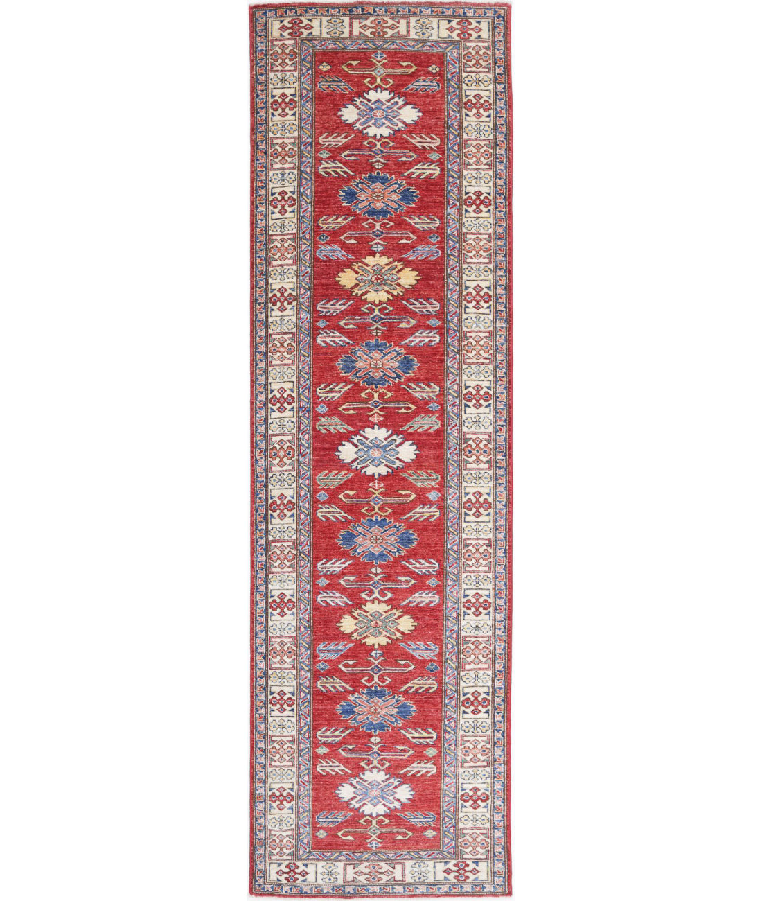 Kazak 2'9'' X 10'2'' Hand-Knotted Wool Rug 2'9'' x 10'2'' (83 X 305) / Red / Ivory