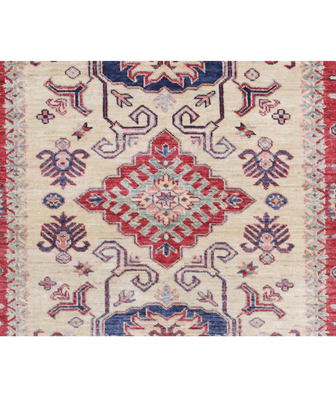 Kazak 3'10'' X 5'5'' Hand-Knotted Wool Rug 3'10'' x 5'5'' (115 X 163) / Ivory / Red