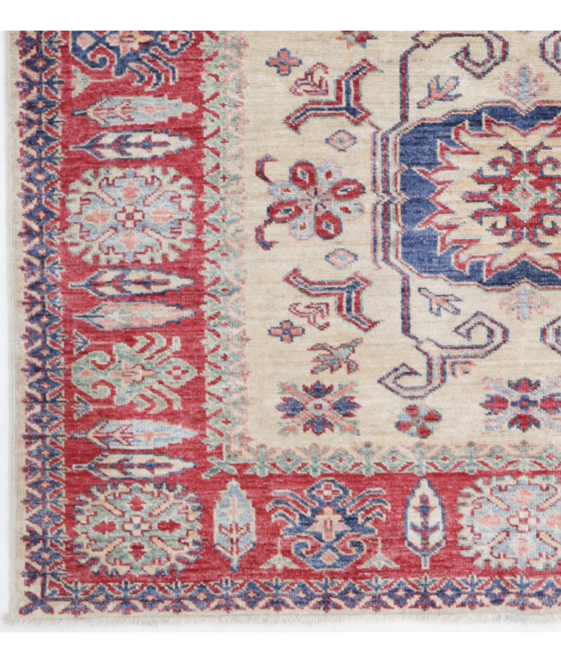 Kazak 3'10'' X 5'5'' Hand-Knotted Wool Rug 3'10'' x 5'5'' (115 X 163) / Ivory / Red