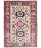 Kazak 3'10'' X 5'5'' Hand-Knotted Wool Rug 3'10'' x 5'5'' (115 X 163) / Ivory / Red