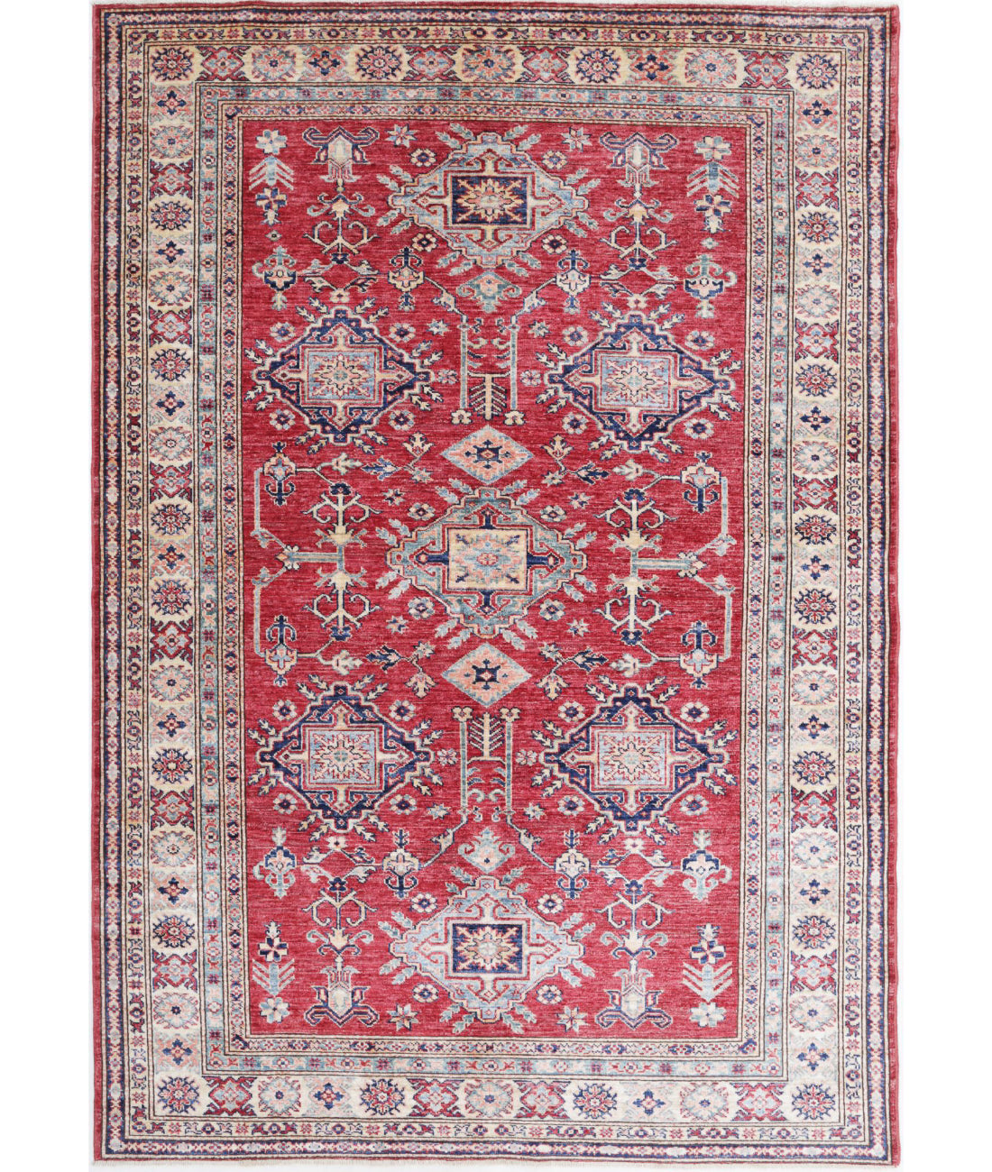 Kazak 5'5'' X 7'11'' Hand-Knotted Wool Rug 5'5'' x 7'11'' (163 X 238) / Red / Ivory