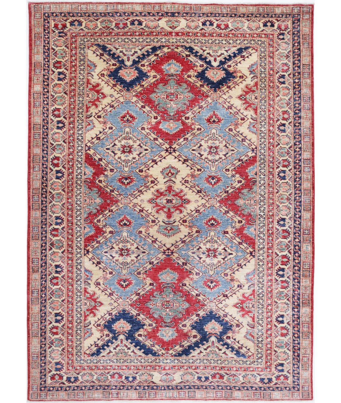 Kazak 5'6'' X 7'10'' Hand-Knotted Wool Rug 5'6'' x 7'10'' (165 X 235) / Blue / Ivory