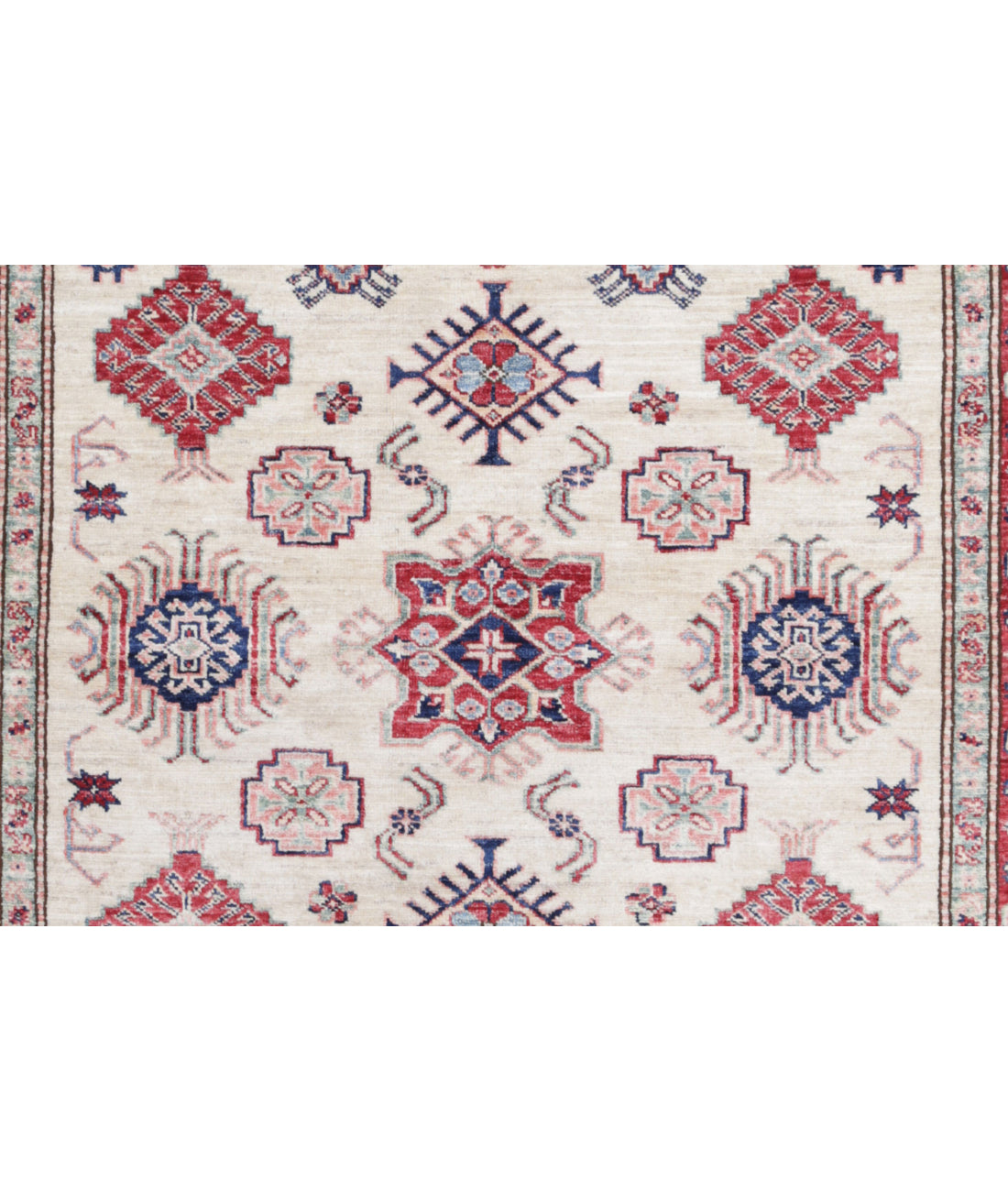 Kazak 4'9'' X 6'5'' Hand-Knotted Wool Rug 4'9'' x 6'5'' (143 X 193) / Ivory / Red