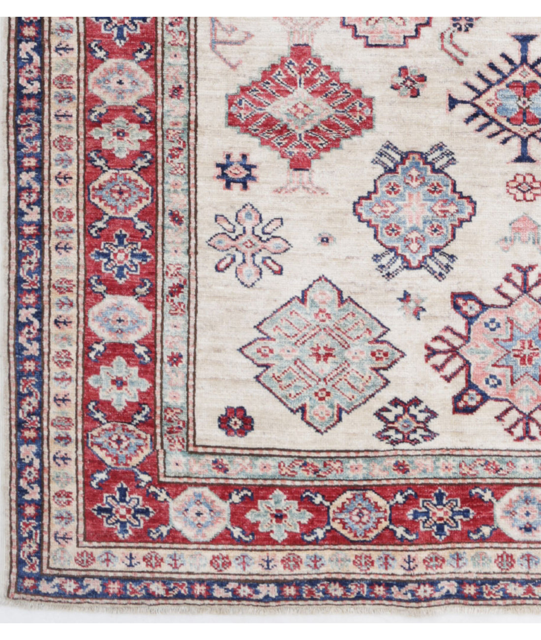 Kazak 4'9'' X 6'5'' Hand-Knotted Wool Rug 4'9'' x 6'5'' (143 X 193) / Ivory / Red