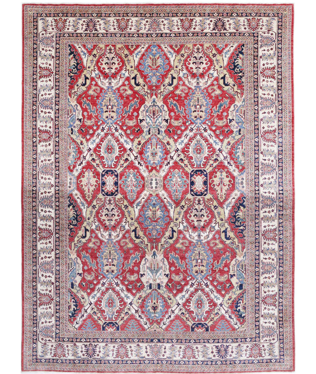 Kazak 9'11'' X 13'6'' Hand-Knotted Wool Rug 9'11'' x 13'6'' (298 X 405) / Red / Ivory