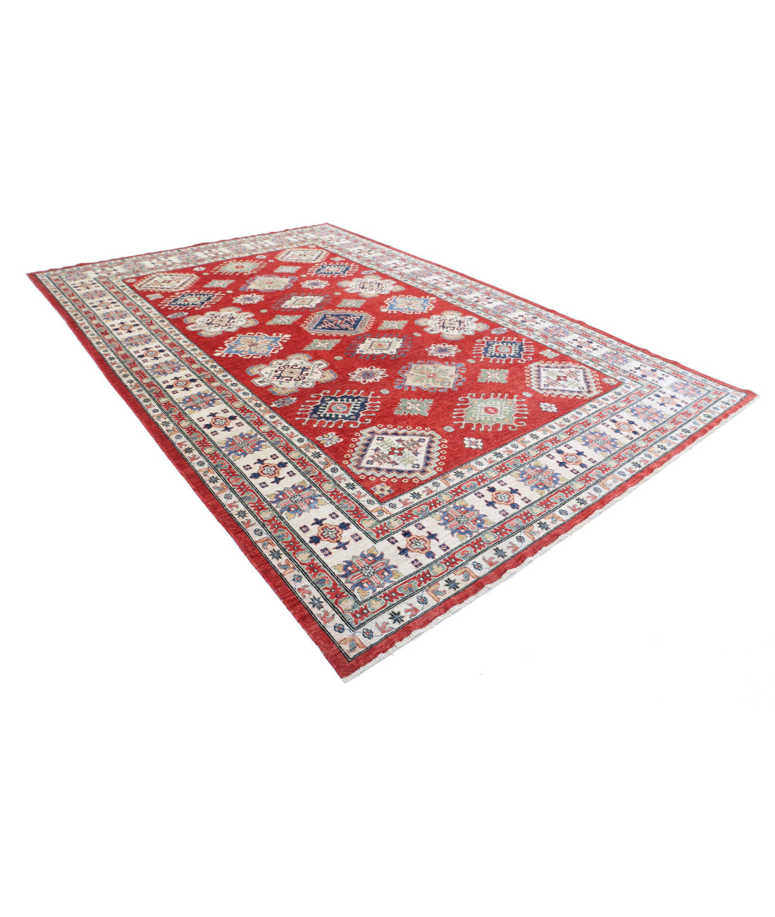 Kazak 8'10'' X 12'10'' Hand-Knotted Wool Rug 8'10'' x 12'10'' (265 X 385) / Red / Ivory