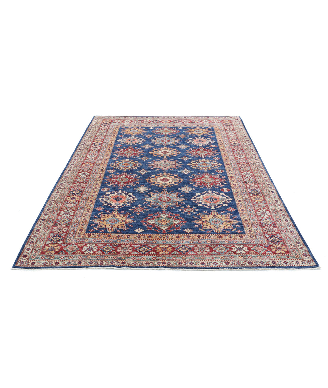 Kazak 5'10'' X 8'8'' Hand-Knotted Wool Rug 5'10'' x 8'8'' (175 X 260) / Blue / Red