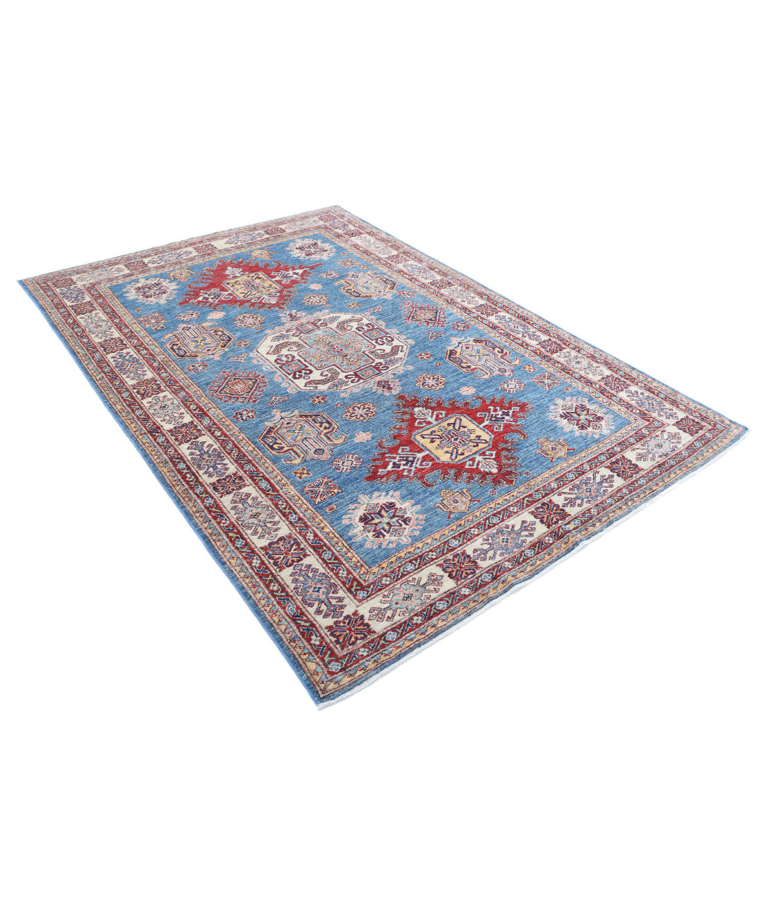 Kazak 5'7'' X 8'1'' Hand-Knotted Wool Rug 5'7'' x 8'1'' (168 X 243) / Blue / Ivory