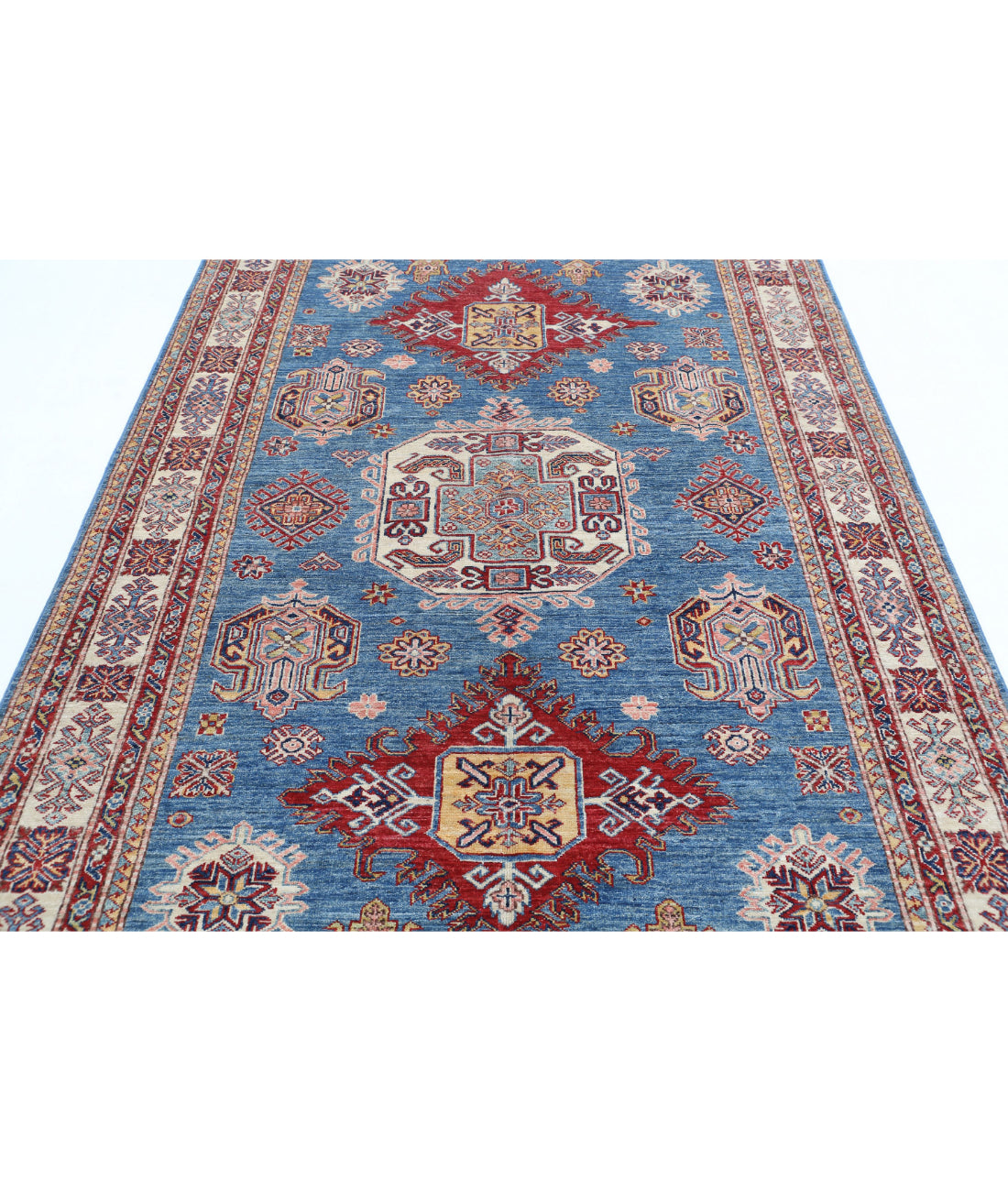 Kazak 5'7'' X 8'1'' Hand-Knotted Wool Rug 5'7'' x 8'1'' (168 X 243) / Blue / Ivory