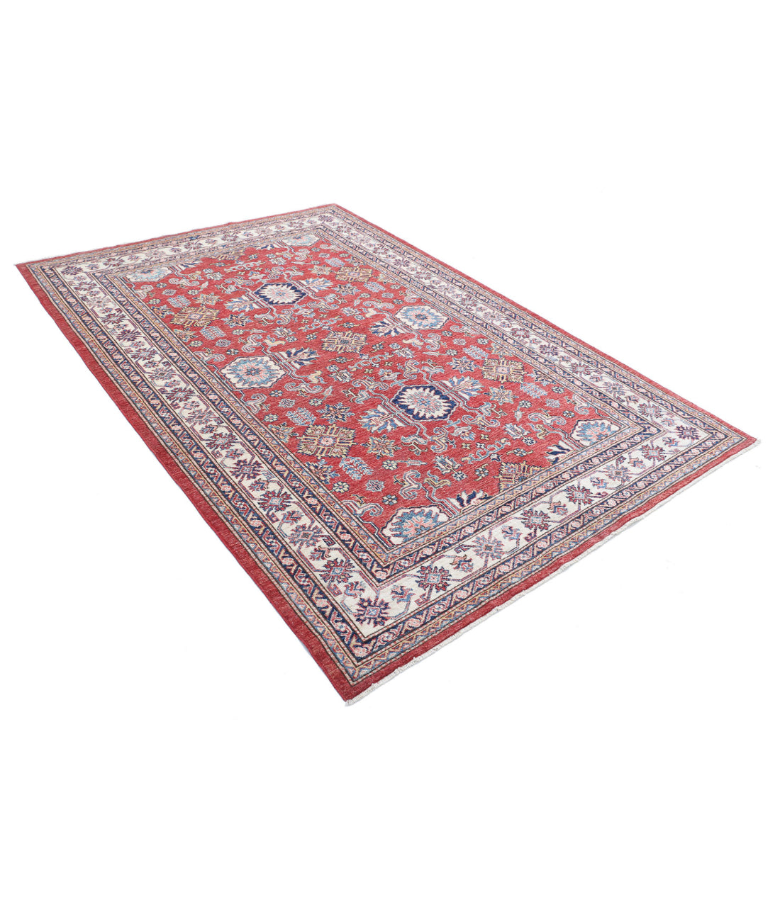 Kazak 5'8'' X 8'3'' Hand-Knotted Wool Rug 5'8'' x 8'3'' (170 X 248) / Red / Ivory