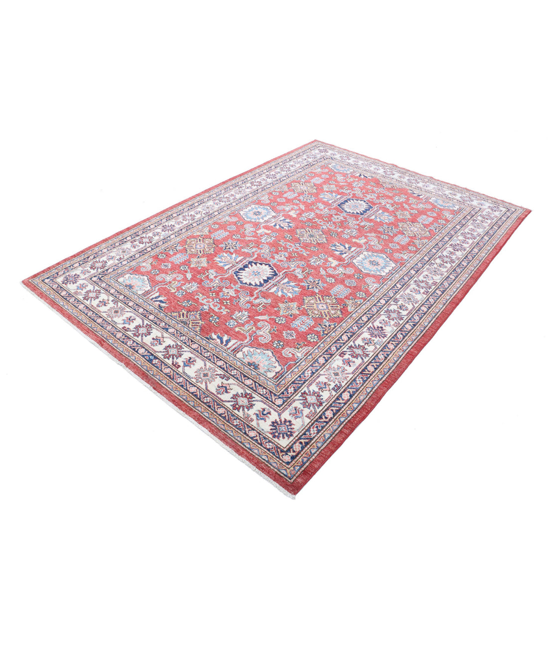 Kazak 5'8'' X 8'3'' Hand-Knotted Wool Rug 5'8'' x 8'3'' (170 X 248) / Red / Ivory