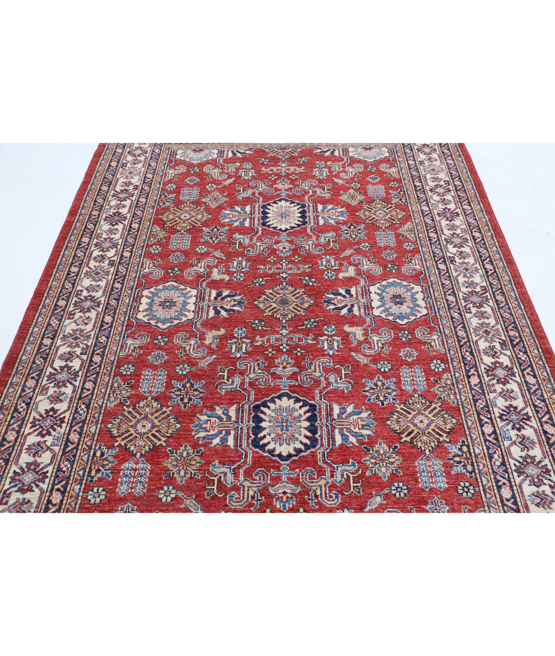 Kazak 5'8'' X 8'3'' Hand-Knotted Wool Rug 5'8'' x 8'3'' (170 X 248) / Red / Ivory