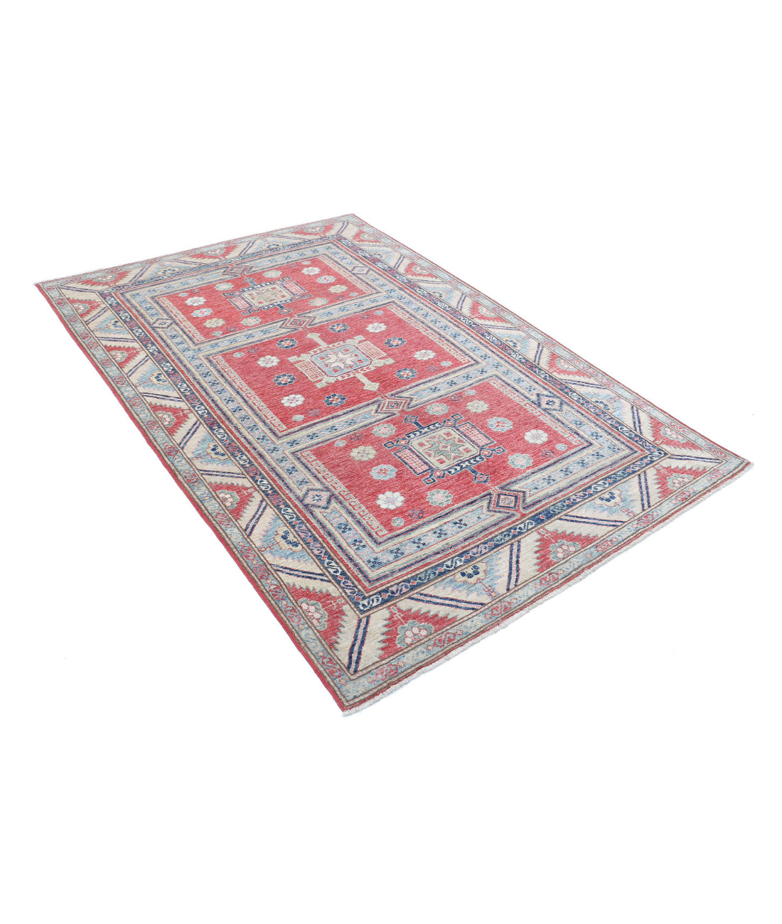 Kazak 4'7'' X 6'9'' Hand-Knotted Wool Rug 4'7'' x 6'9'' (138 X 203) / Red / Ivory