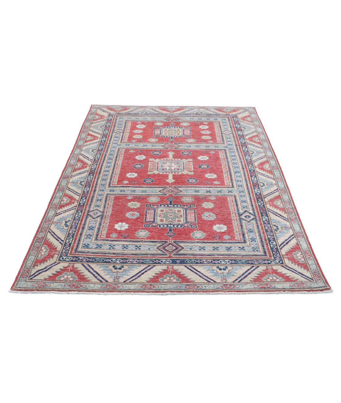 Kazak 4'7'' X 6'9'' Hand-Knotted Wool Rug 4'7'' x 6'9'' (138 X 203) / Red / Ivory