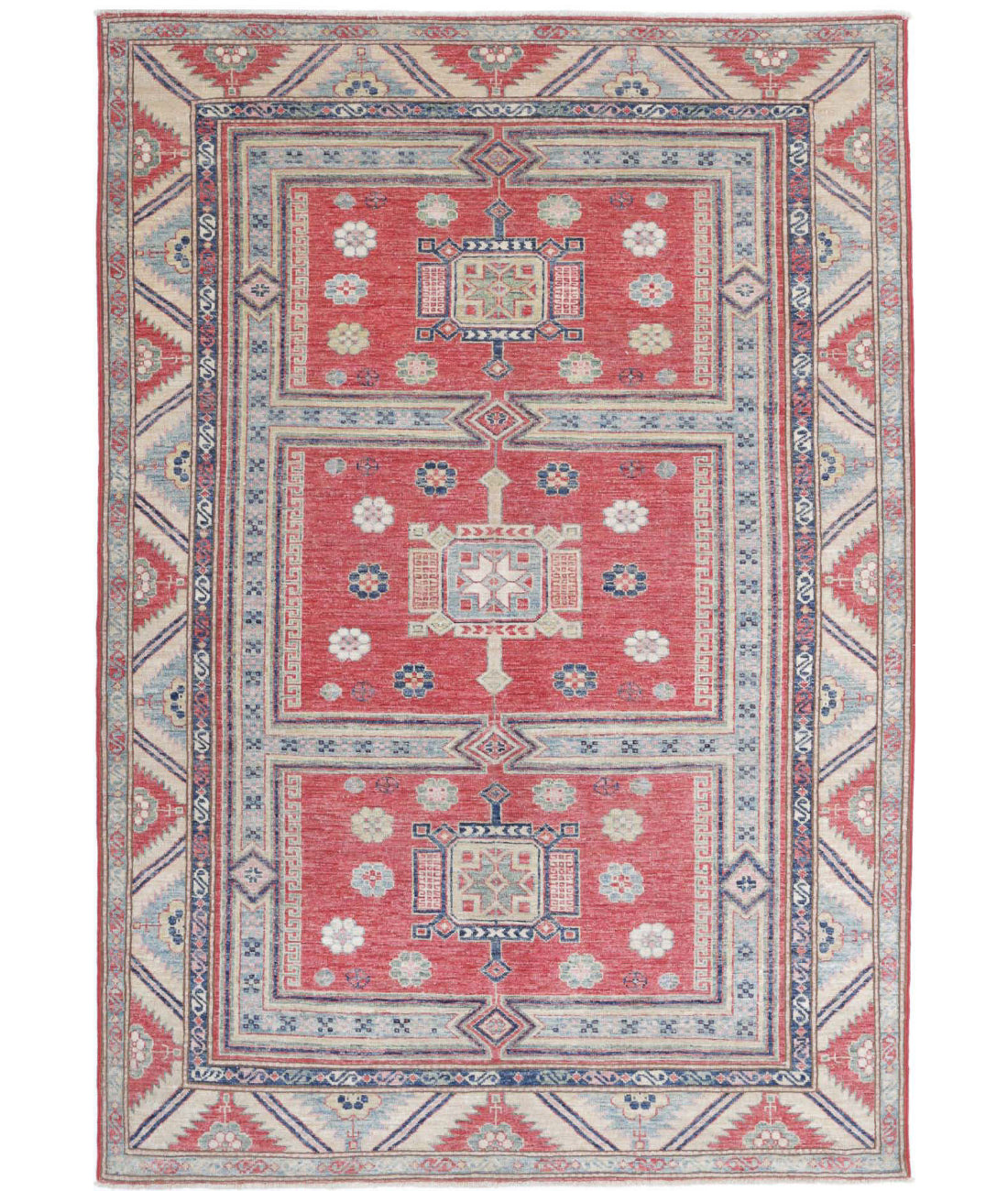 Kazak 4'7'' X 6'9'' Hand-Knotted Wool Rug 4'7'' x 6'9'' (138 X 203) / Red / Ivory