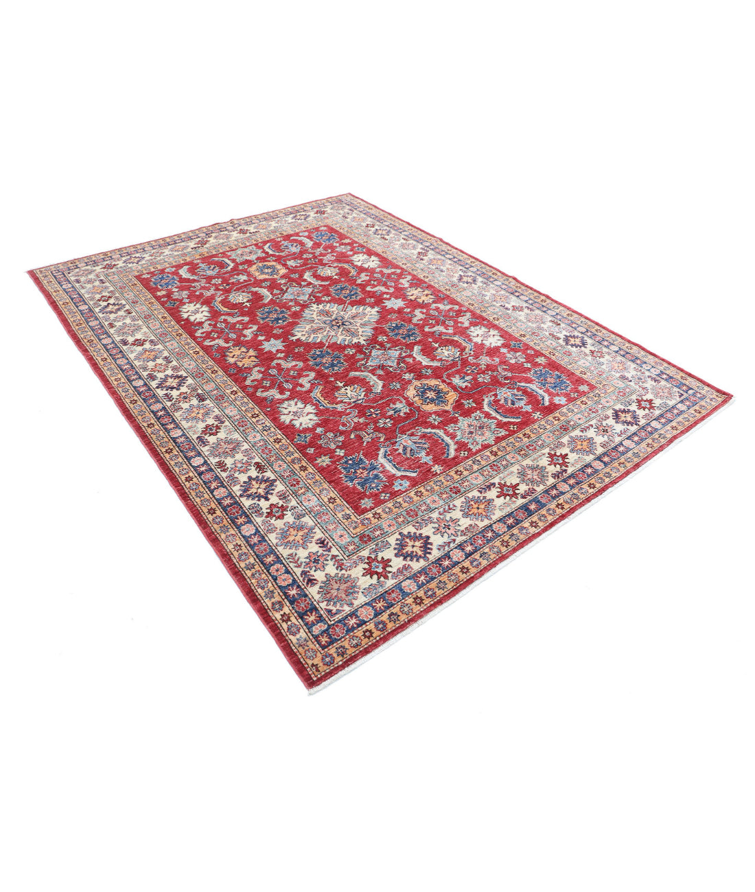 Kazak 6'7'' X 8'8'' Hand-Knotted Wool Rug 6'7'' x 8'8'' (198 X 260) / Red / Ivory