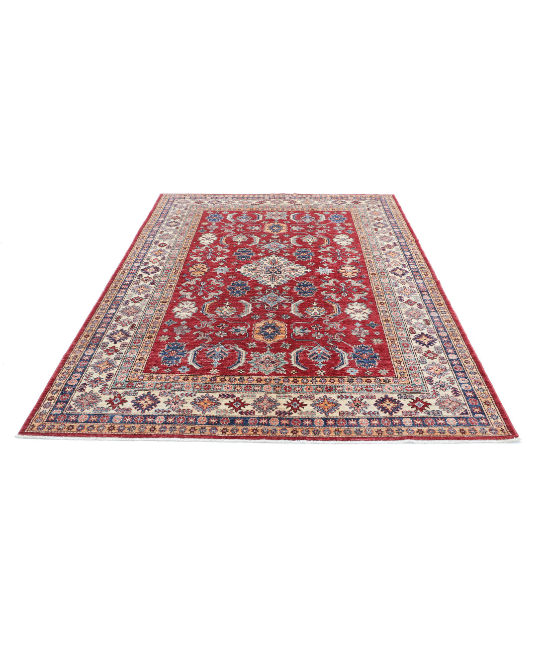 Kazak 6'7'' X 8'8'' Hand-Knotted Wool Rug 6'7'' x 8'8'' (198 X 260) / Red / Ivory