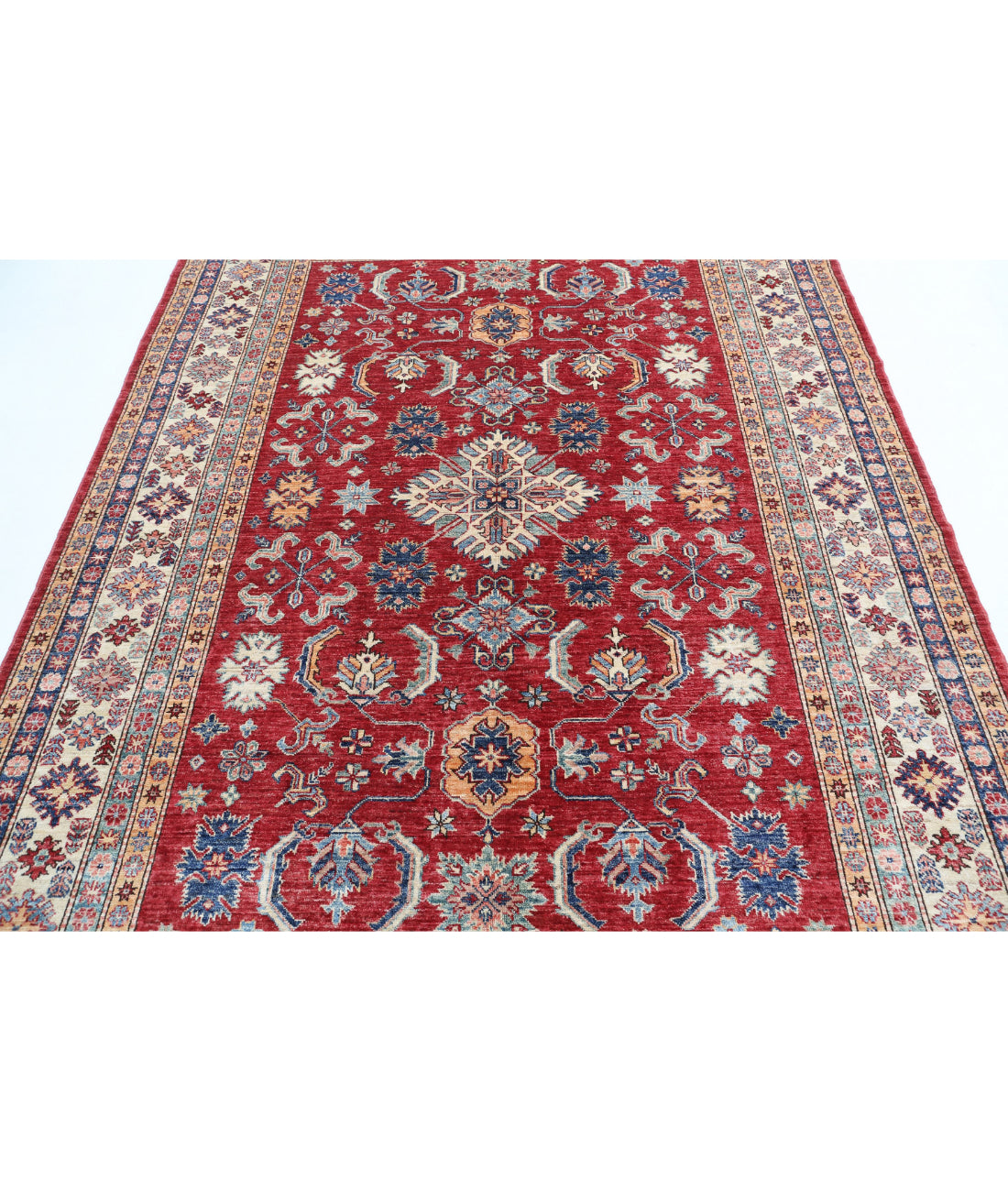 Kazak 6'7'' X 8'8'' Hand-Knotted Wool Rug 6'7'' x 8'8'' (198 X 260) / Red / Ivory