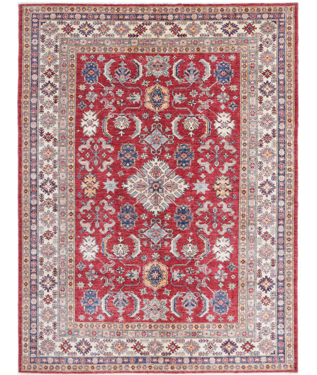 Kazak 6'7'' X 8'8'' Hand-Knotted Wool Rug 6'7'' x 8'8'' (198 X 260) / Red / Ivory