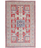 Kazak 4'1'' X 6'7'' Hand-Knotted Wool Rug 4'1'' x 6'7'' (123 X 198) / Red / Ivory