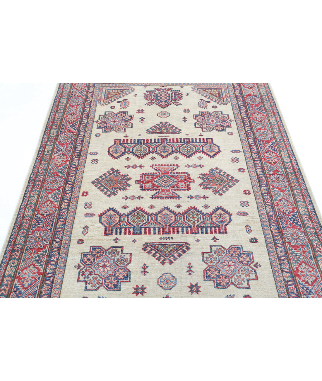 Kazak 4'10'' X 7'3'' Hand-Knotted Wool Rug 4'10'' x 7'3'' (145 X 218) / Ivory / Red