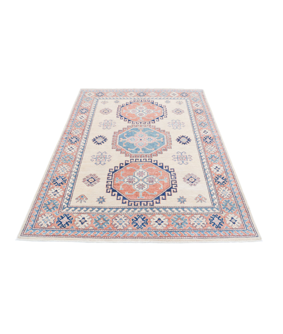 Kazak 4'10'' X 6'8'' Hand-Knotted Wool Rug 4'10'' x 6'8'' (145 X 200) / Ivory / Peach