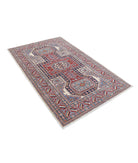 Kazak 4'2'' X 6'6'' Hand-Knotted Wool Rug 4'2'' x 6'6'' (125 X 195) / Ivory / Red