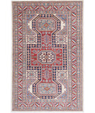 Kazak 4'2'' X 6'6'' Hand-Knotted Wool Rug 4'2'' x 6'6'' (125 X 195) / Ivory / Red