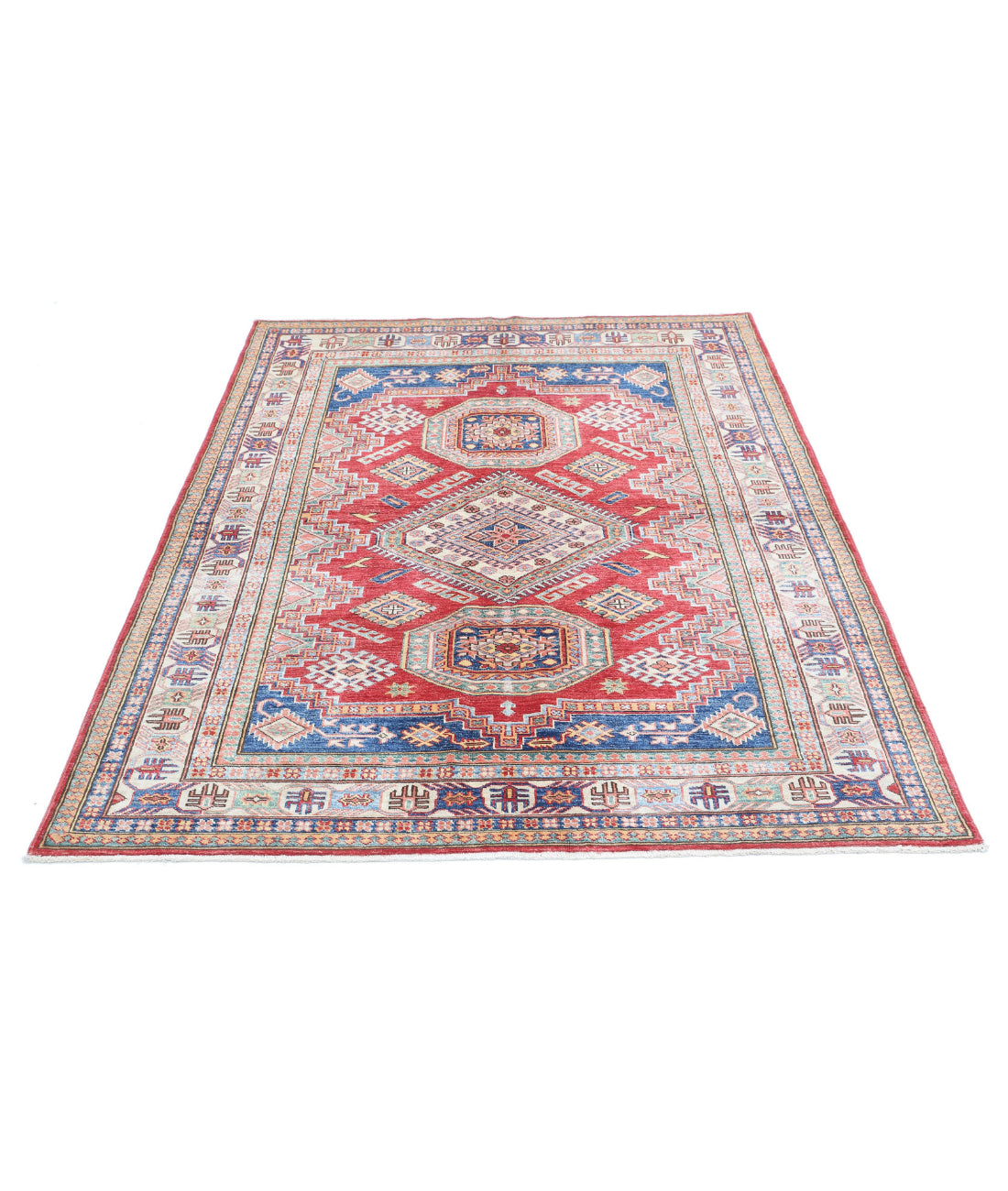 Kazak 4'10'' X 6'6'' Hand-Knotted Wool Rug 4'10'' x 6'6'' (145 X 195) / Red / Ivory