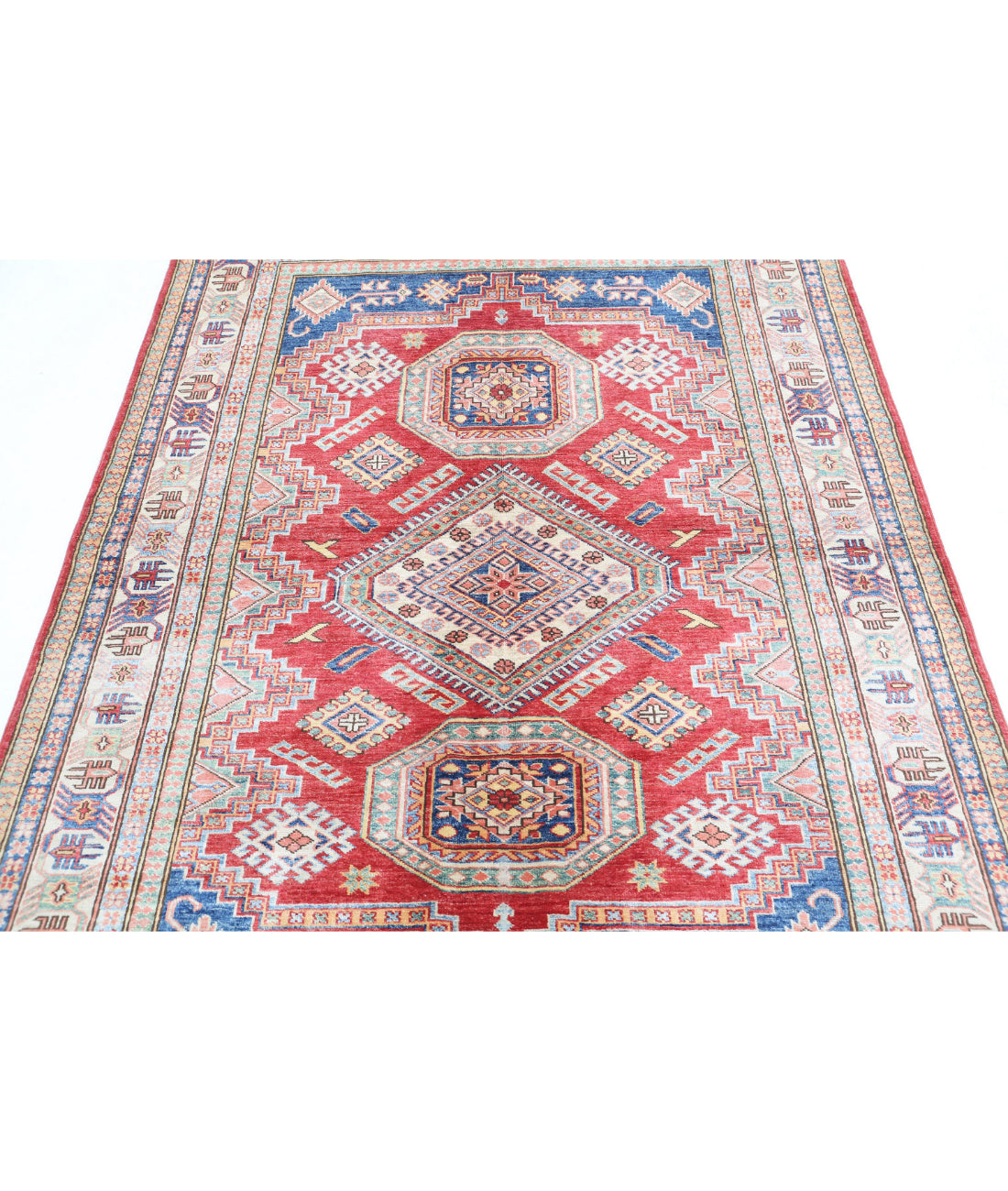 Kazak 4'10'' X 6'6'' Hand-Knotted Wool Rug 4'10'' x 6'6'' (145 X 195) / Red / Ivory