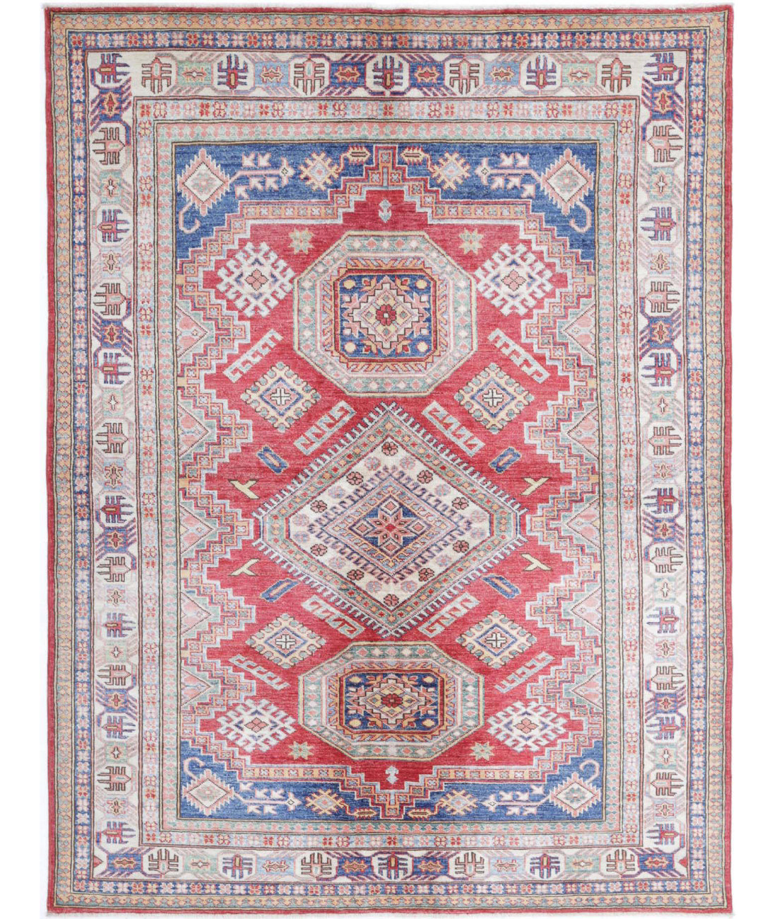 Kazak 4'10'' X 6'6'' Hand-Knotted Wool Rug 4'10'' x 6'6'' (145 X 195) / Red / Ivory