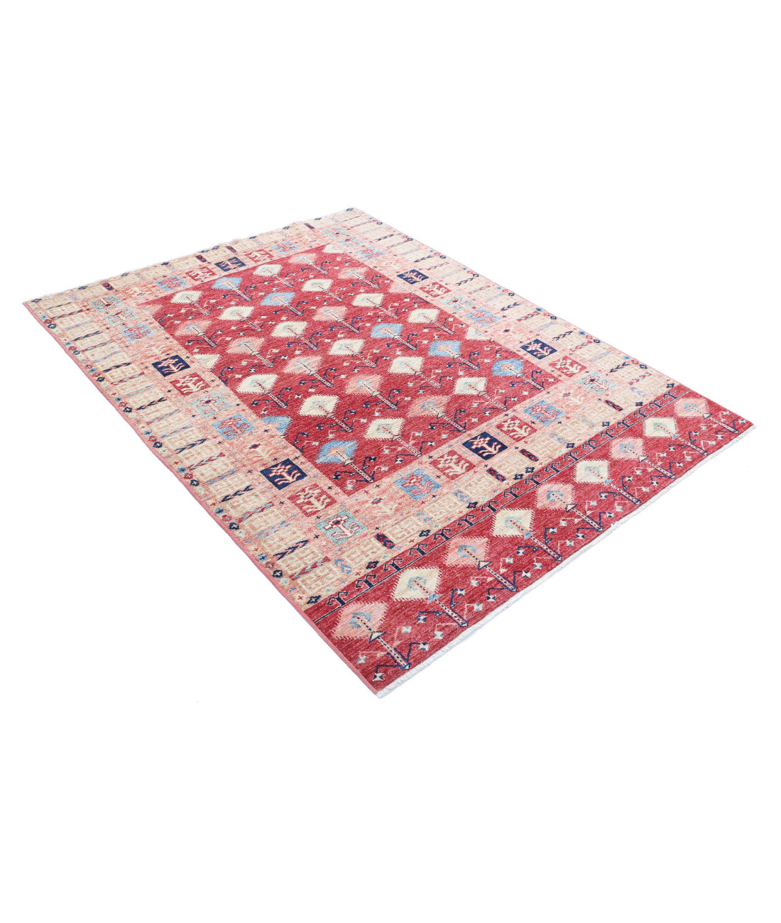 Kazak 4'11'' X 6'6'' Hand-Knotted Wool Rug 4'11'' x 6'6'' (148 X 195) / Red / Ivory