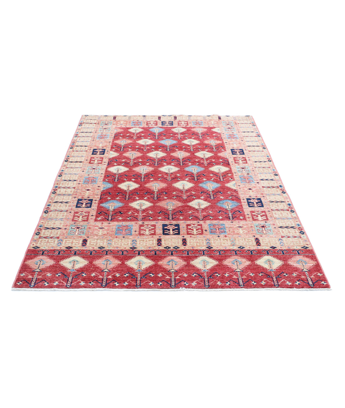 Kazak 4'11'' X 6'6'' Hand-Knotted Wool Rug 4'11'' x 6'6'' (148 X 195) / Red / Ivory