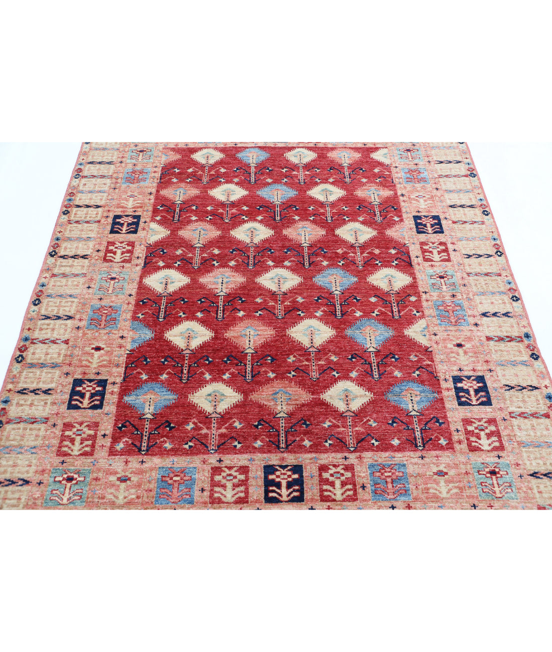 Kazak 4'11'' X 6'6'' Hand-Knotted Wool Rug 4'11'' x 6'6'' (148 X 195) / Red / Ivory