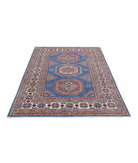 Kazak 4'10'' X 6'10'' Hand-Knotted Wool Rug 4'10'' x 6'10'' (145 X 205) / Blue / Ivory