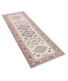 Kazak 2'4'' X 6'5'' Hand-Knotted Wool Rug 2'4'' x 6'5'' (70 X 193) / Ivory / Red