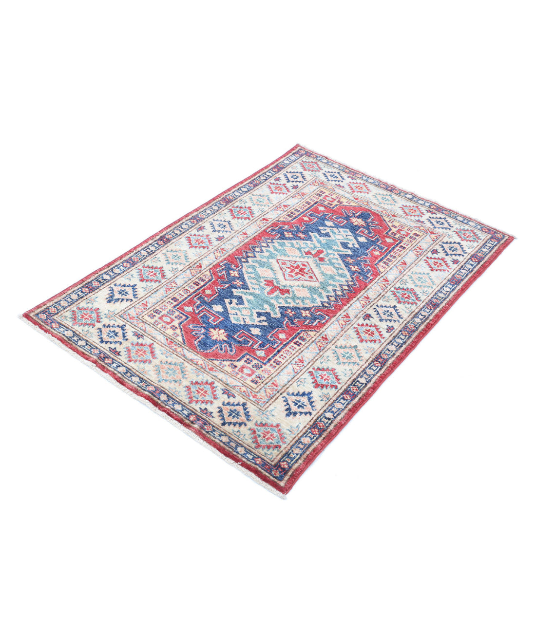 Kazak 2'10'' X 4'2'' Hand-Knotted Wool Rug 2'10'' x 4'2'' (85 X 125) / Red / Ivory