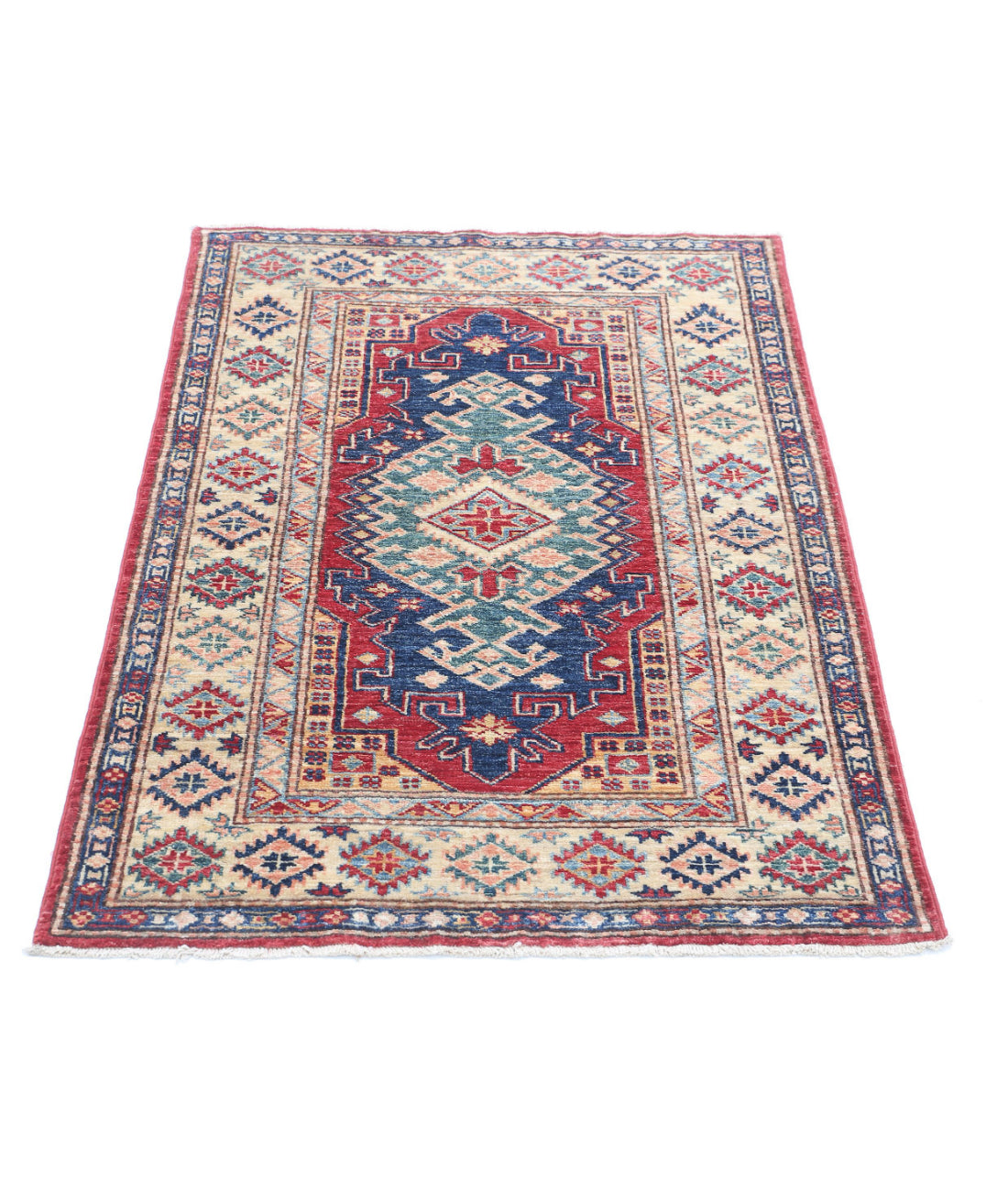 Kazak 2'10'' X 4'2'' Hand-Knotted Wool Rug 2'10'' x 4'2'' (85 X 125) / Red / Ivory