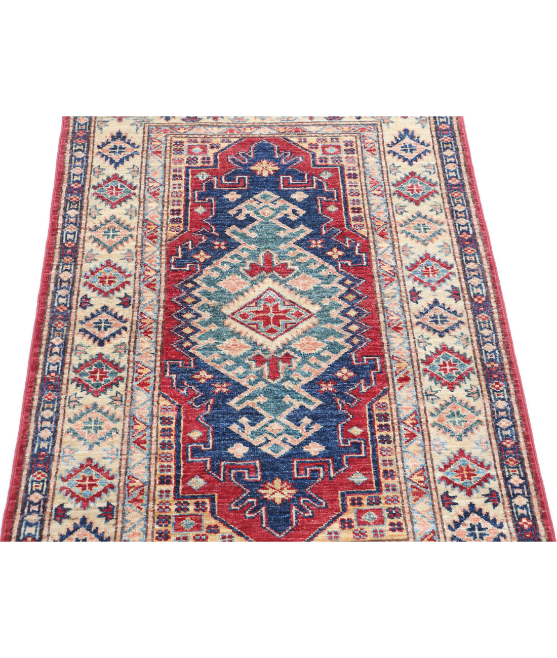 Kazak 2'10'' X 4'2'' Hand-Knotted Wool Rug 2'10'' x 4'2'' (85 X 125) / Red / Ivory