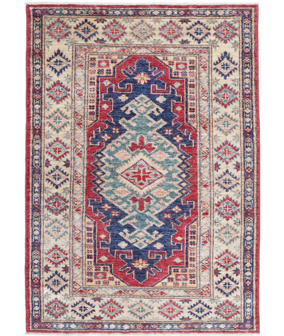 Kazak 2'10'' X 4'2'' Hand-Knotted Wool Rug 2'10'' x 4'2'' (85 X 125) / Red / Ivory