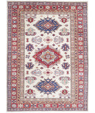 Kazak 4'0'' X 5'5'' Hand-Knotted Wool Rug 4'0'' x 5'5'' (120 X 163) / Ivory / Red