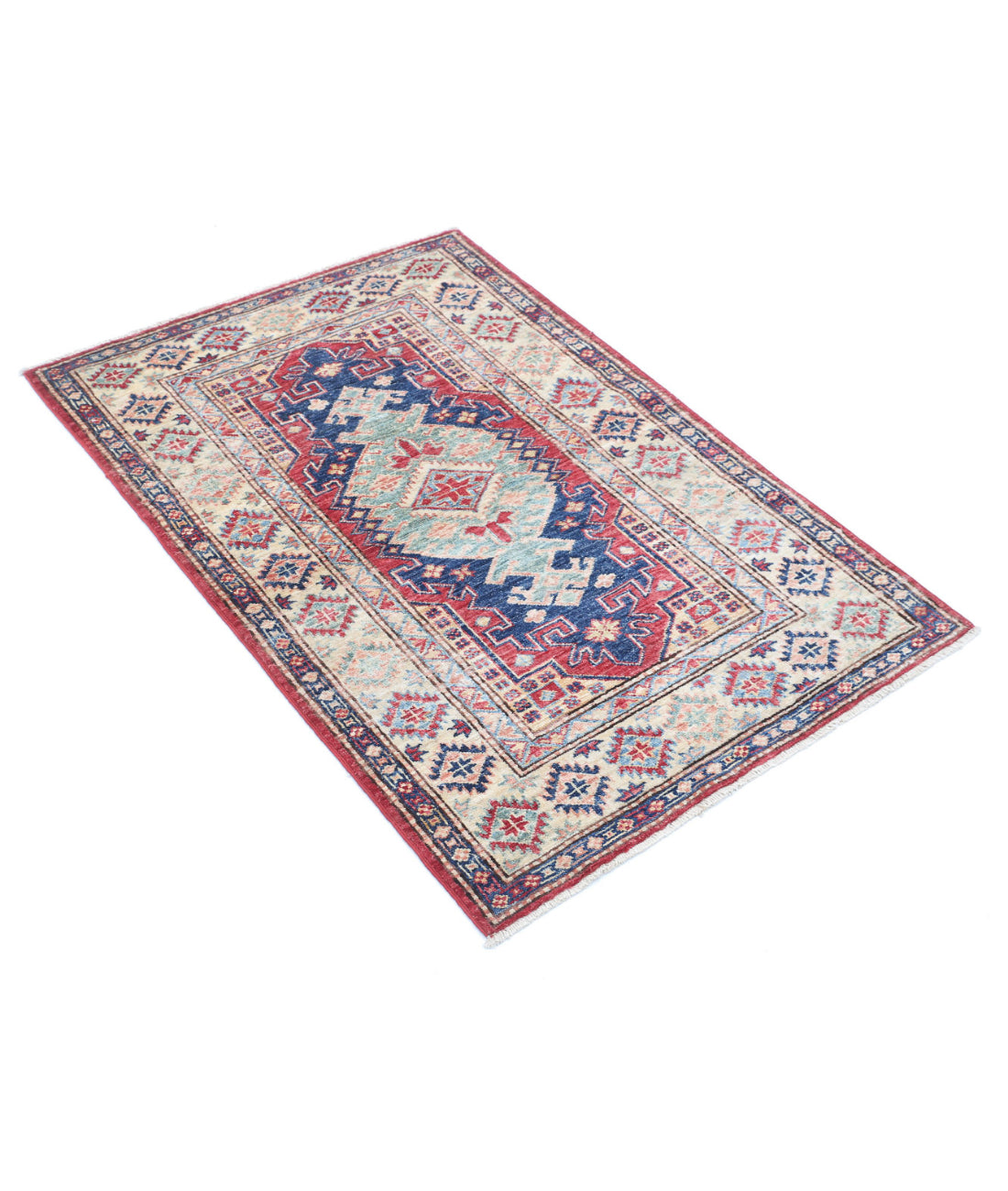 Kazak 2'10'' X 4'2'' Hand-Knotted Wool Rug 2'10'' x 4'2'' (85 X 125) / Red / Ivory