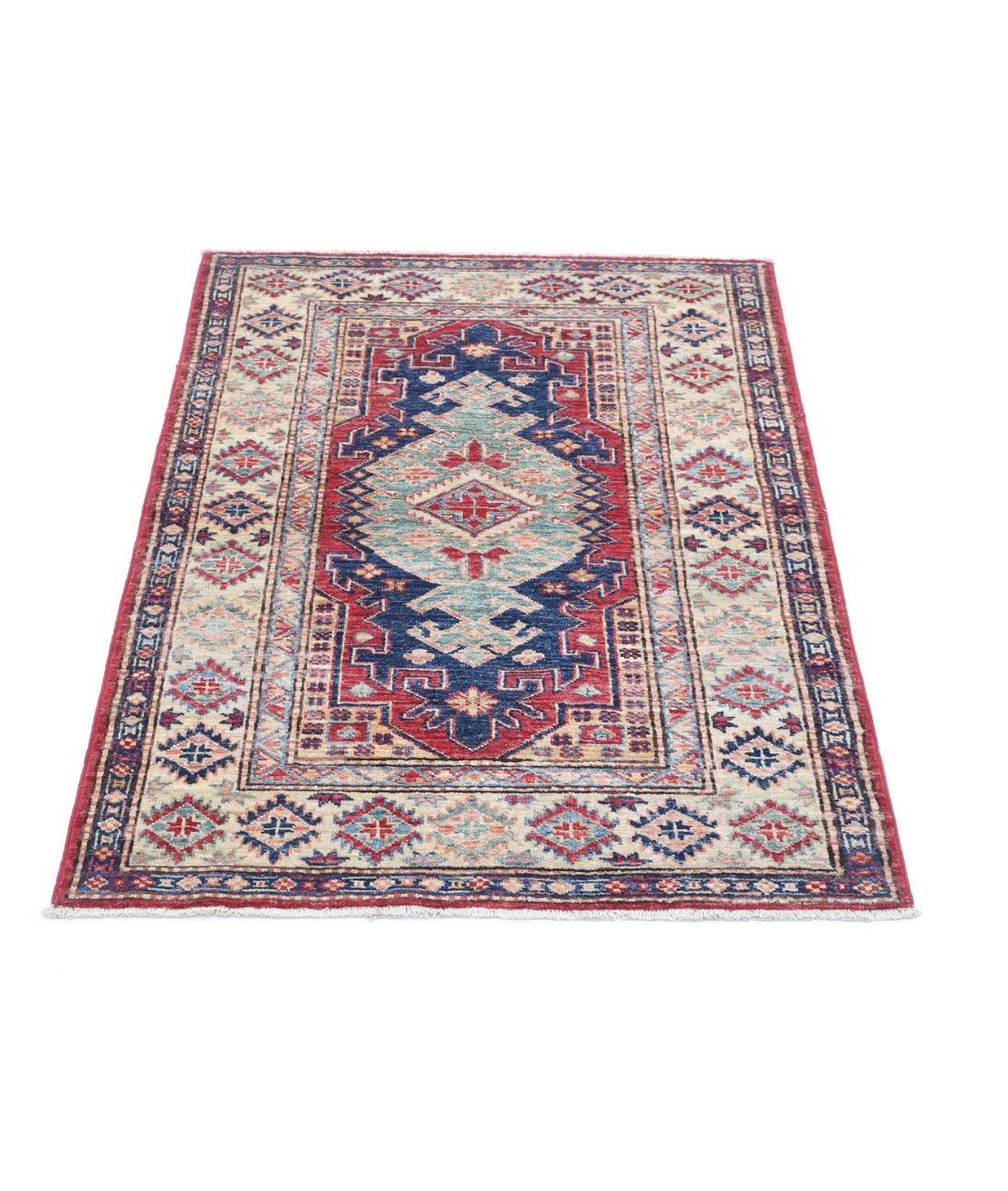 Kazak 2'10'' X 4'2'' Hand-Knotted Wool Rug 2'10'' x 4'2'' (85 X 125) / Red / Ivory