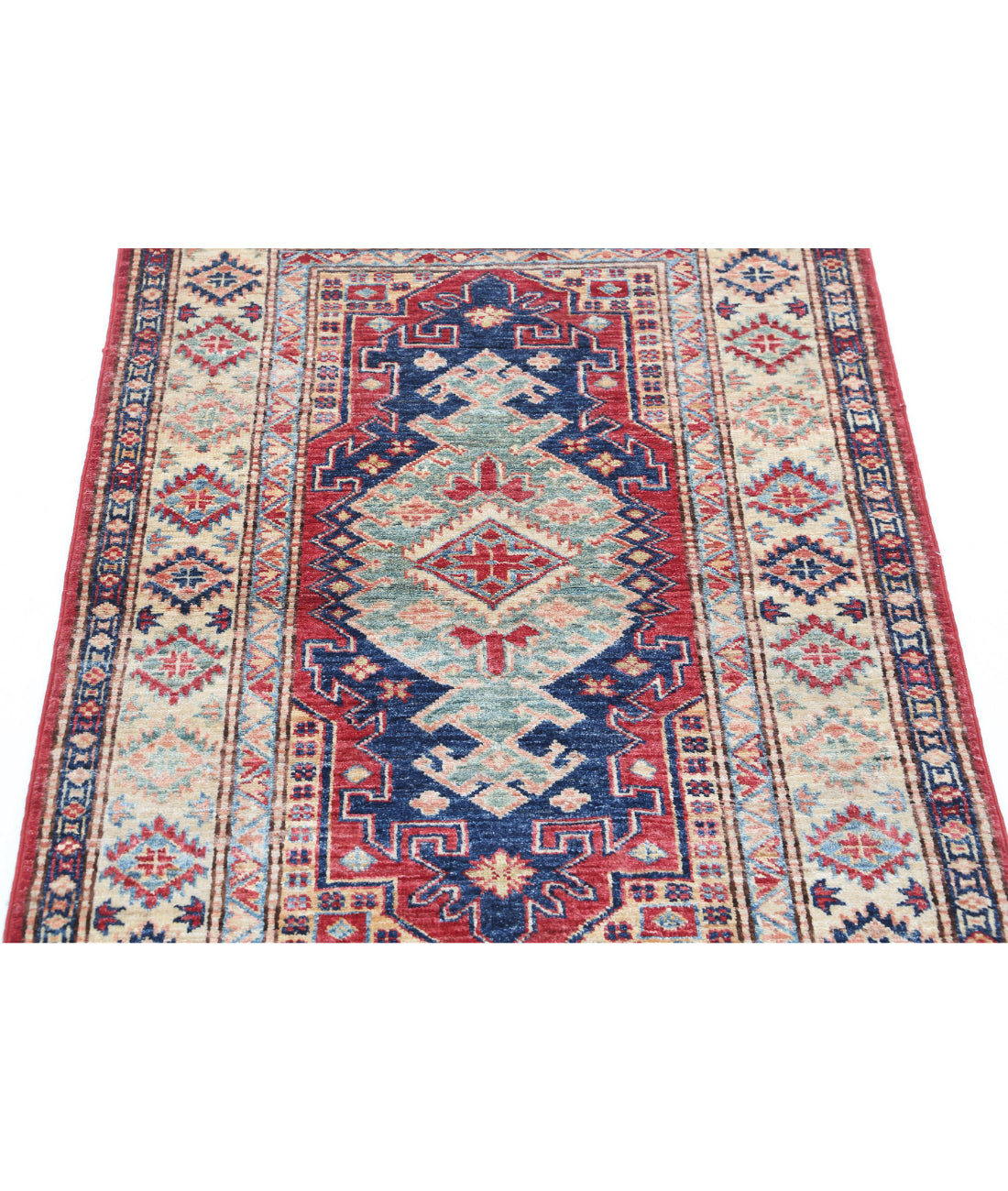 Kazak 2'10'' X 4'2'' Hand-Knotted Wool Rug 2'10'' x 4'2'' (85 X 125) / Red / Ivory