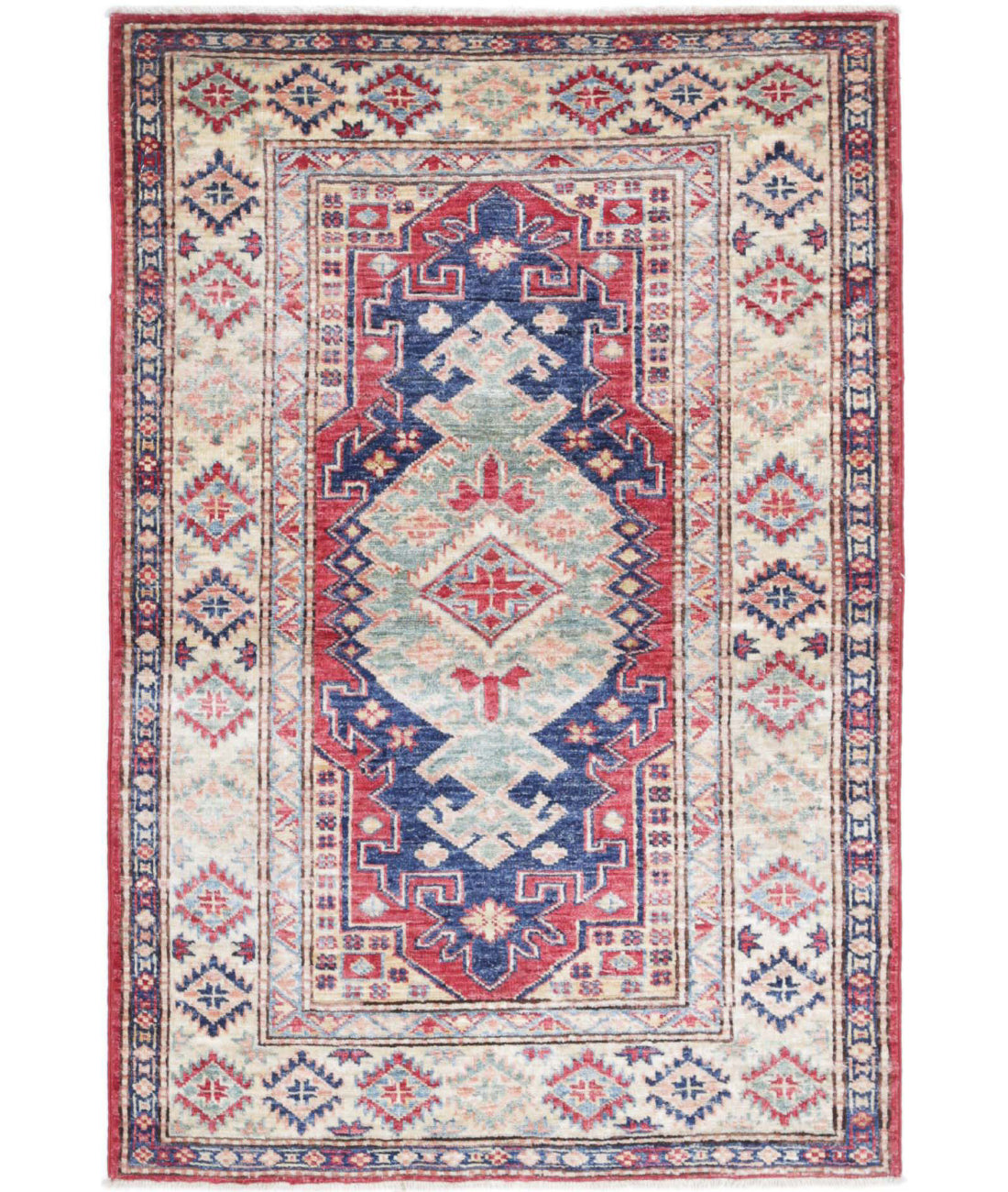 Kazak 2'10'' X 4'2'' Hand-Knotted Wool Rug 2'10'' x 4'2'' (85 X 125) / Red / Ivory