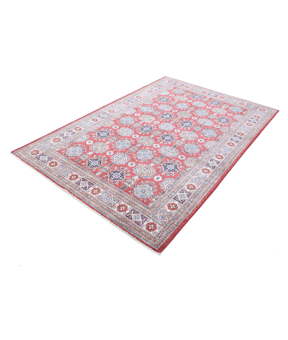 Kazak 5'4'' X 8'2'' Hand-Knotted Wool Rug 5'4'' x 8'2'' (160 X 245) / Red / Ivory