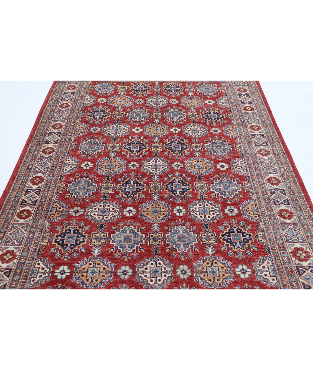 Kazak 5'4'' X 8'2'' Hand-Knotted Wool Rug 5'4'' x 8'2'' (160 X 245) / Red / Ivory